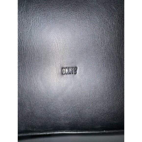 DKNY Black Leather Tote Bag With Handles & Logo Design - Picture 3 of 8